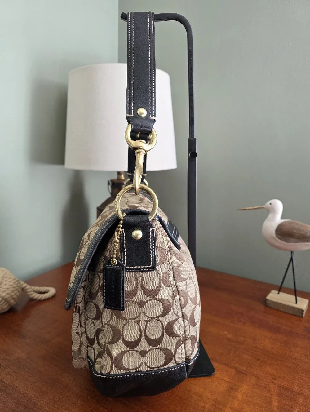 Coach Legacy Ali F12857 Khaki Black Signature Canvas Leather Shoulder Bag Y2K